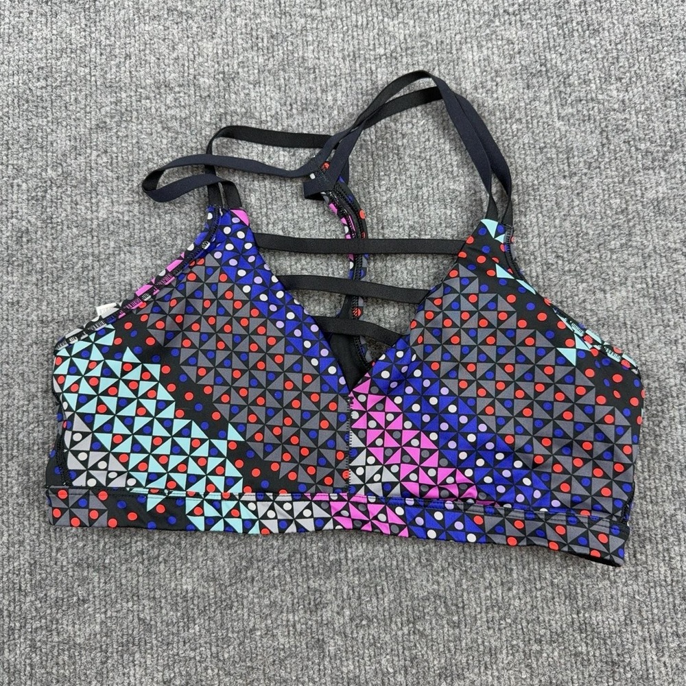 Victoria's Secret VSX Sports Bra Womens Large Multicolor Geometric Strappy Mesh